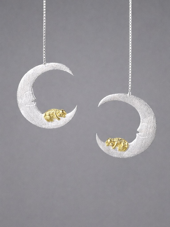 Handmade Jewelry - Artisan Handmade 925 Silver Dangle Moon Earrings